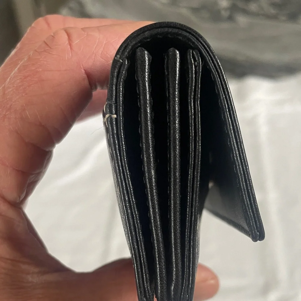 Coach Black Leather Trifold with Contrast Stitching
